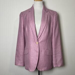 Lands End Womens Wool Silk Linen Blazer Size 10 Purple Classic Preppy Tailored